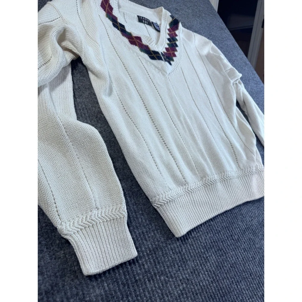 Vintage Trader Bay Ivory Knit Ramie Cotton Pullover‎ Sweater V-Neck